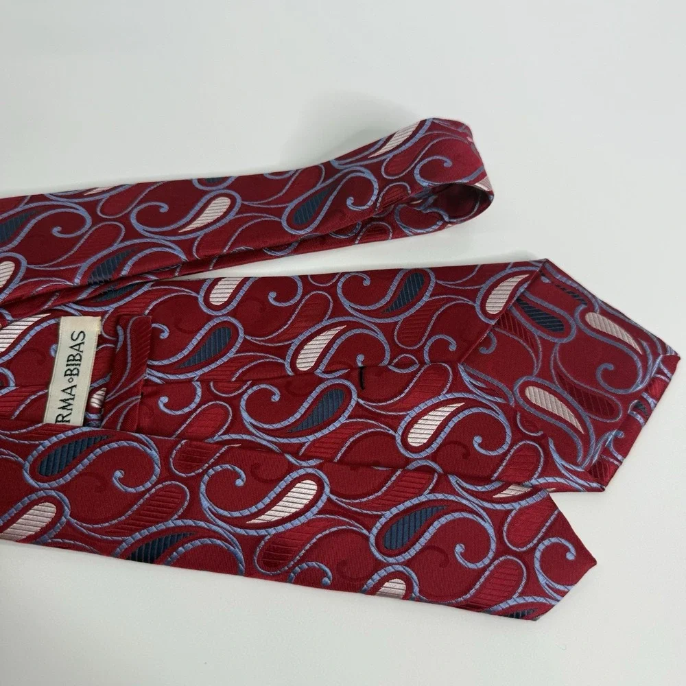 Burma &‎ Bibas Men's Silk Necktie Red Paisley Print 3 3/4